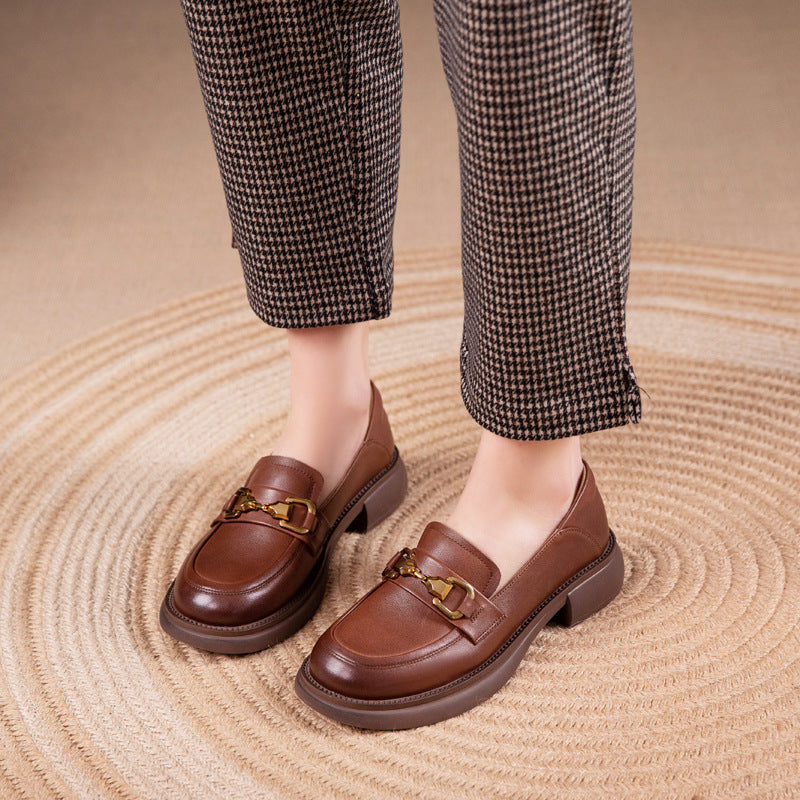 Women's Cowhide Commuter Rubber Sole British Style Loafers