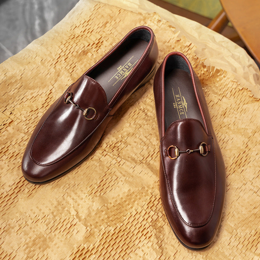 Men's Version Korean Style Penny Business Round Leather Shoes