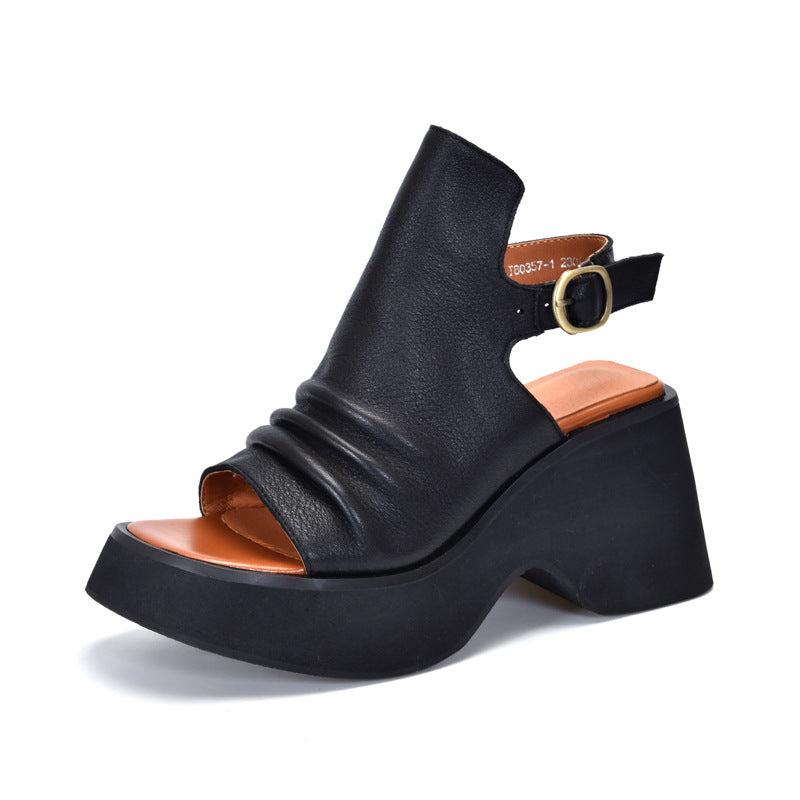 Women's Activity Price Platform First Layer Cowhide Retro Small Open Sandals