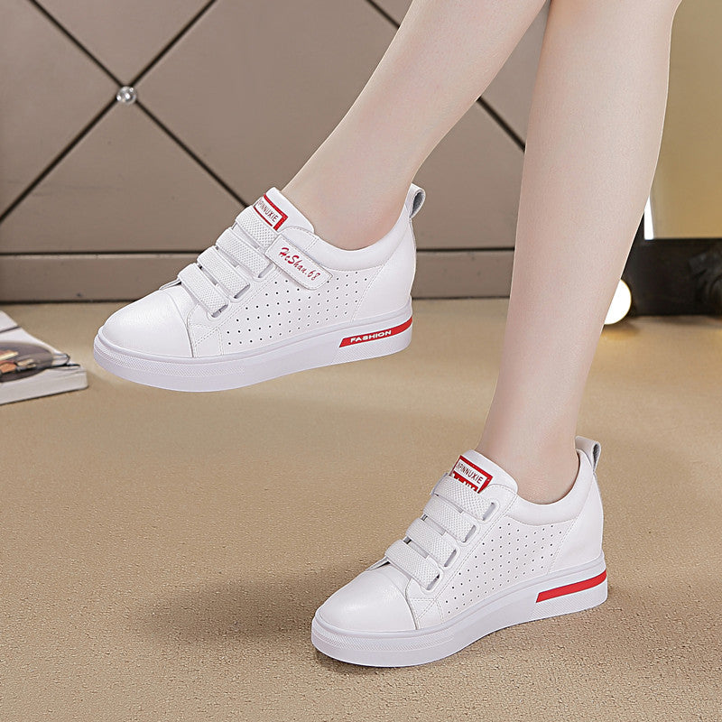 Women's White Inner Height Increasing Velcro Travel Sneakers