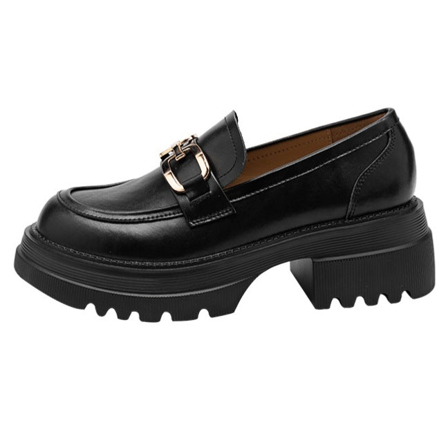 Women's British Style Buckle Medium Chunky Increased Loafers