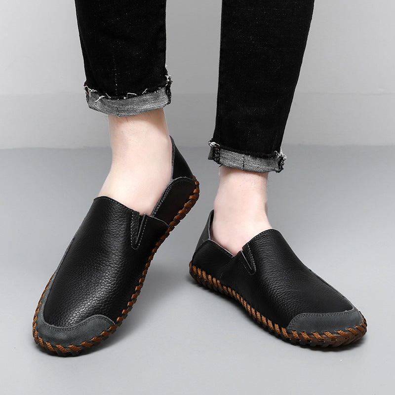Men's Flat Slip-on Genuine Cow Cover Two-way Loafers