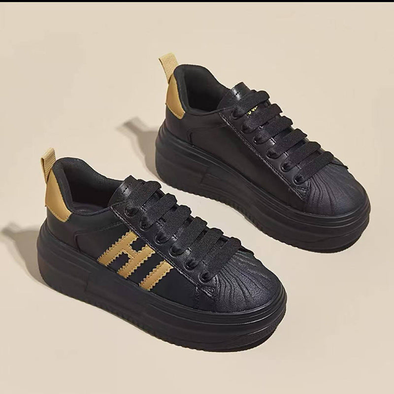 Women's White Thick Bottom Height Increasing Small Casual Shoes