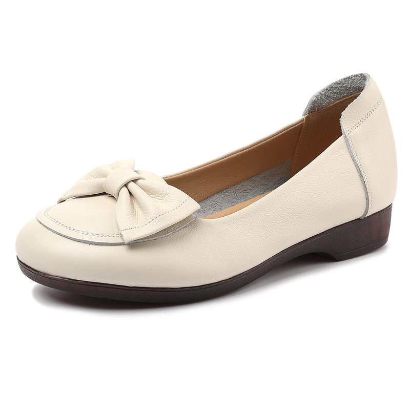 Women's Cowhide Soft Bottom Autumn Mom Flat Loafers