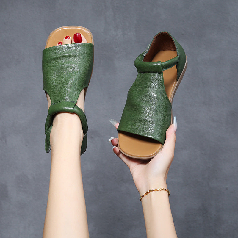 Women's Soft Bottom Low Top Roman Layer Cowhide Sandals