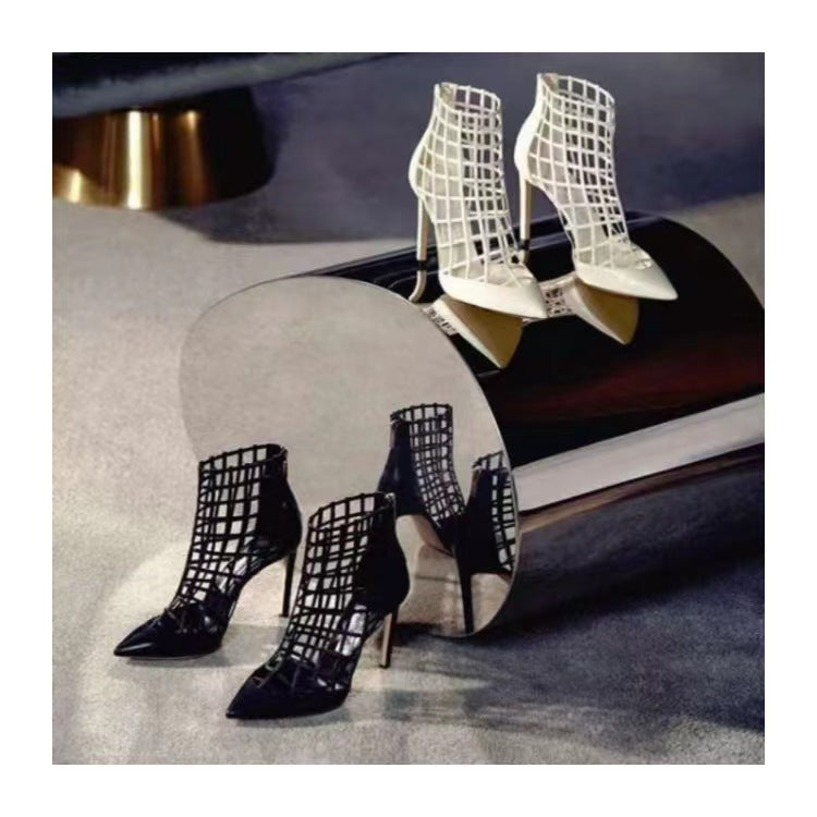 Women's Pointed High Pierced Black Stiletto Ankle Heels