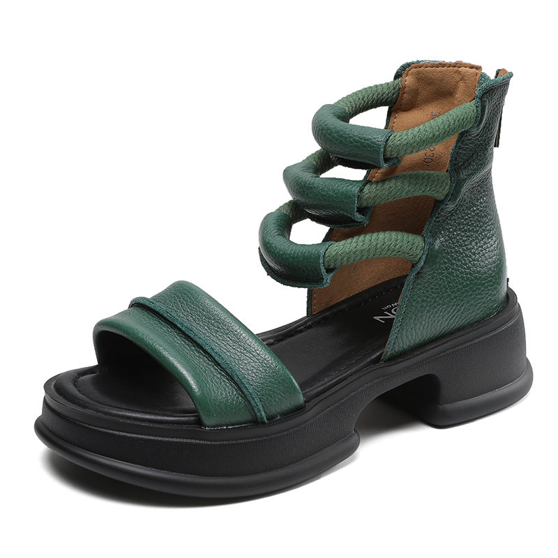Women's Summer Roman First Layer Cowhide Retro Outdoor Open Toe Sandals