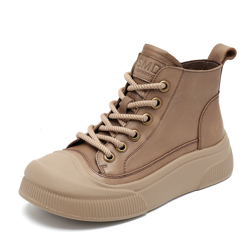 Women's Autumn First Layer Cowhide Platform Retro Sneakers