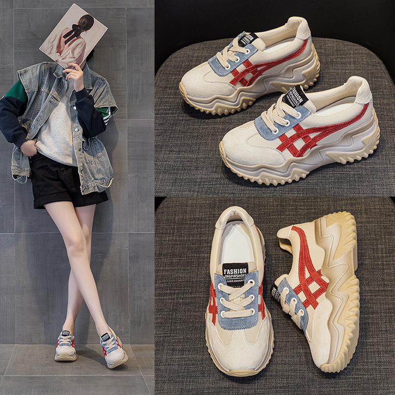 Women's Elevated Genuine Daddy Thick-soled Thin White Casual Shoes