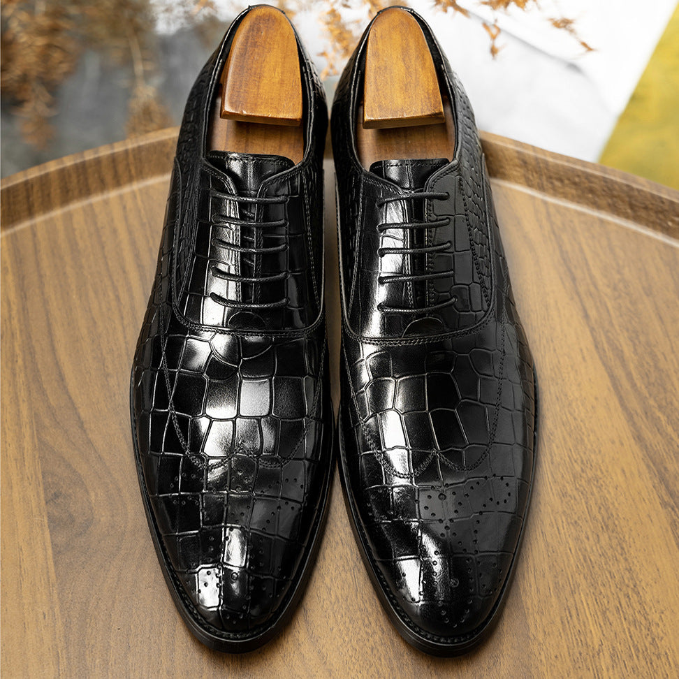 Men's Quality British Brogue Green Carved Business Leather Shoes