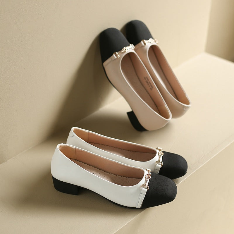 Women's Classic Style Chunky Slip-on Square Toe Casual Shoes