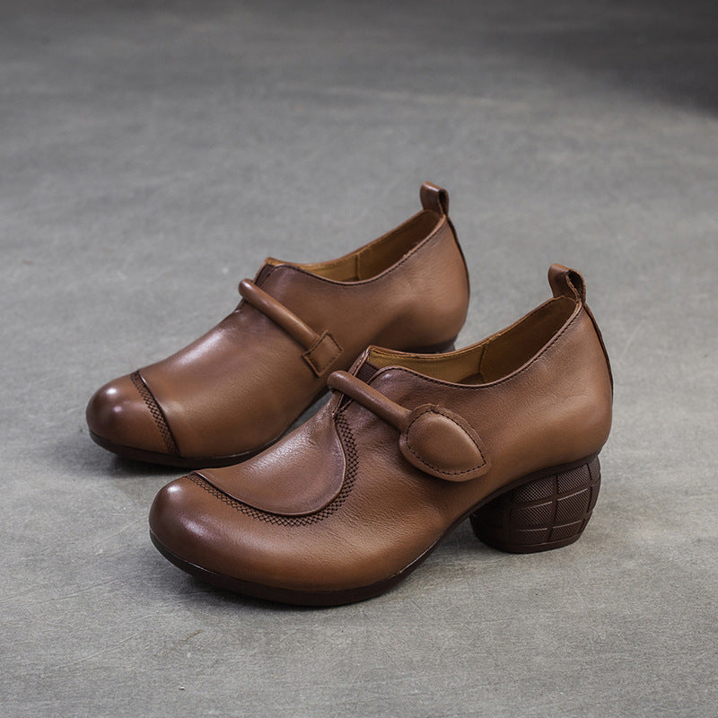 Women's Cowhide Retro Small High Pumps Elegant Heels