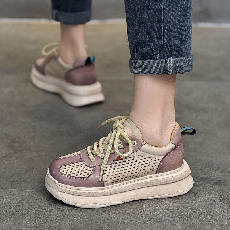 Women's Of Patchwork Genuine Platform Top Layer Sandals
