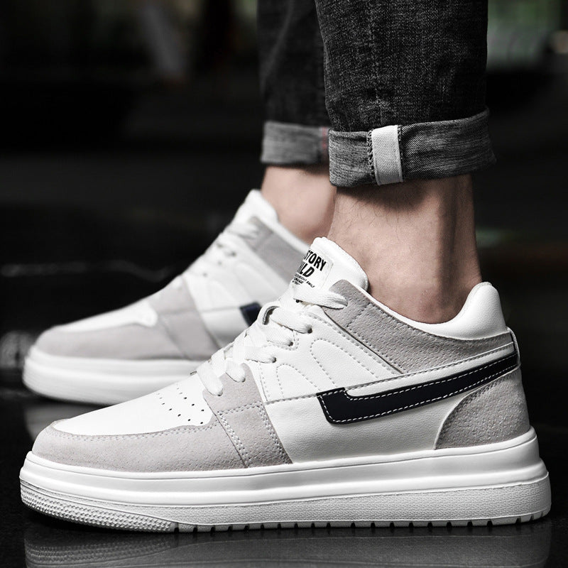 Increasing Insole Skateboard Spring White Cowhide Leather Shoes