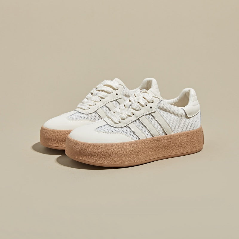 Women's Breathable White Genuine Summer Retro Thick-soled Sneakers