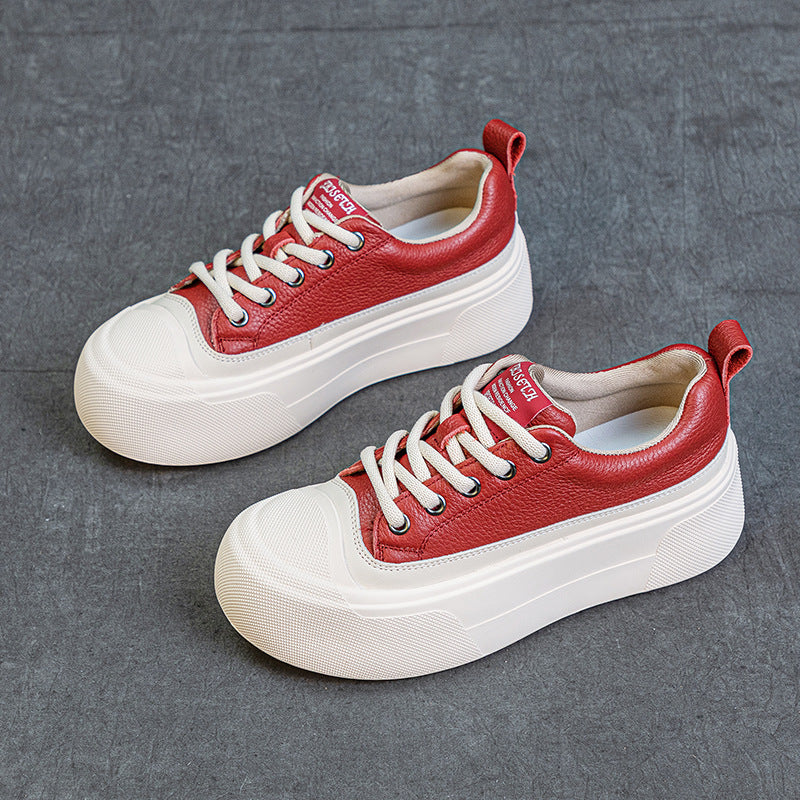Women's & Men's Top Layer Cowhide Platform White Flat Men's Shoes