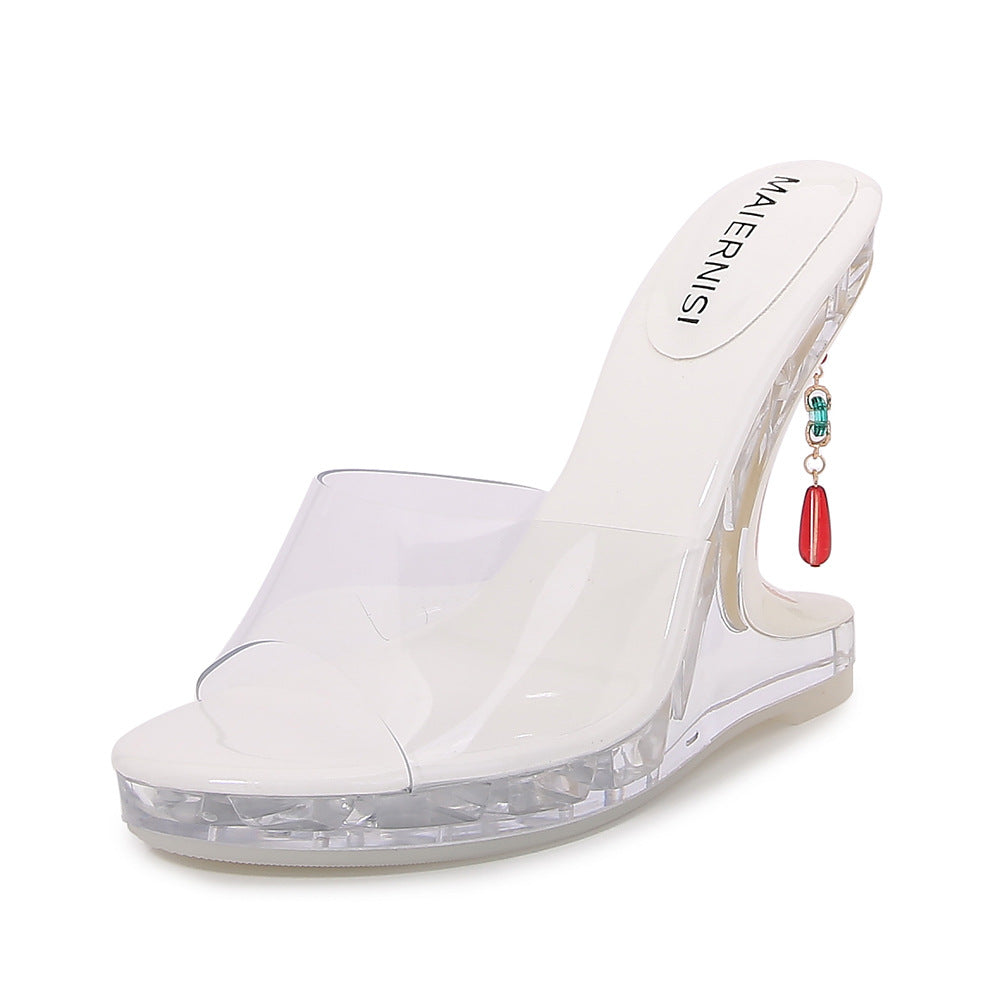 Women's High Abnormal Shape Outer Wear Crystal Princess Wedge Heels