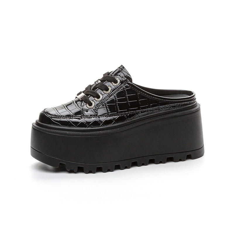 Women's Crocodile Pattern Platform Lazy Pump Autumn Slippers