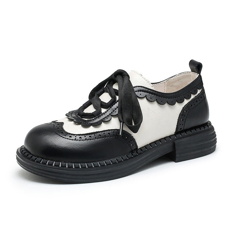 Women's Power College Style Small Lace Assorted Colors Retro Leather Shoes