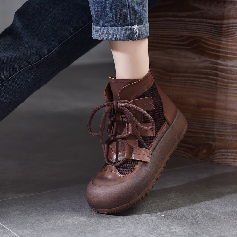 Women's Toe Roman Genuine Platform Mesh Hollow Sandals