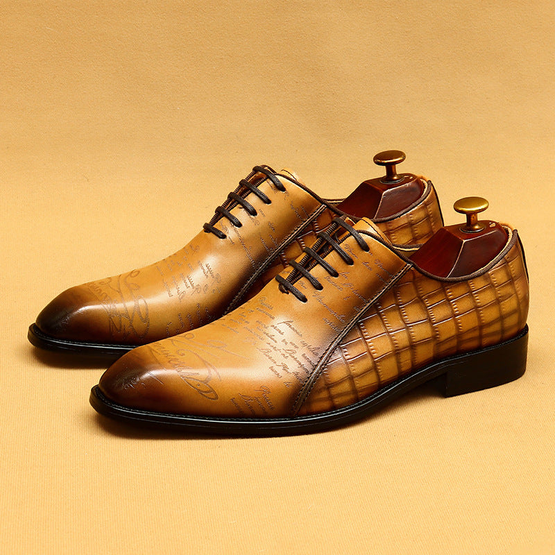 Men's Cowhide Crocodile Pattern Oxford Business Formal Wear Leather Shoes
