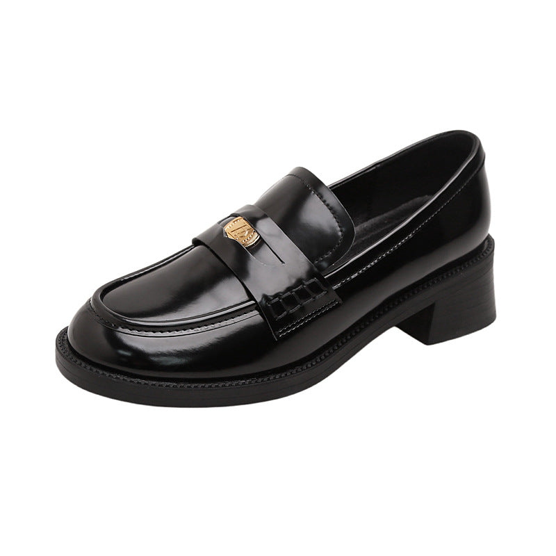 Women's Camellia Love Of Flower Small Gold Coin Buckle Loafers
