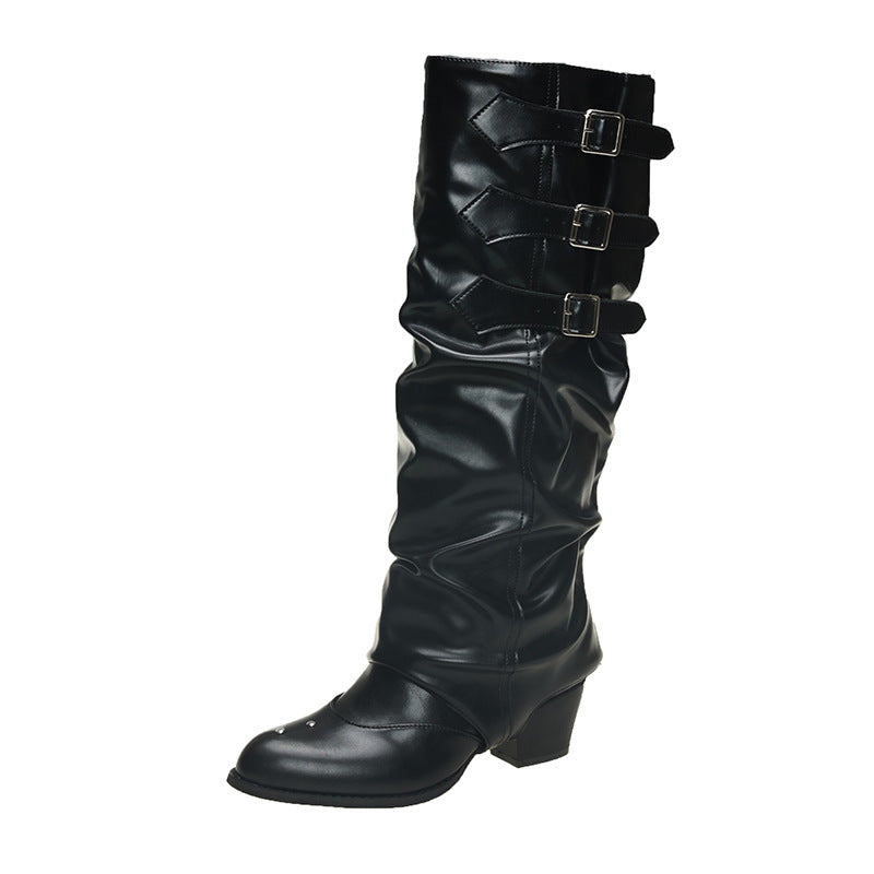 Two-way Belt Buckle Spring British Style Pointed Western Cowboy Boots