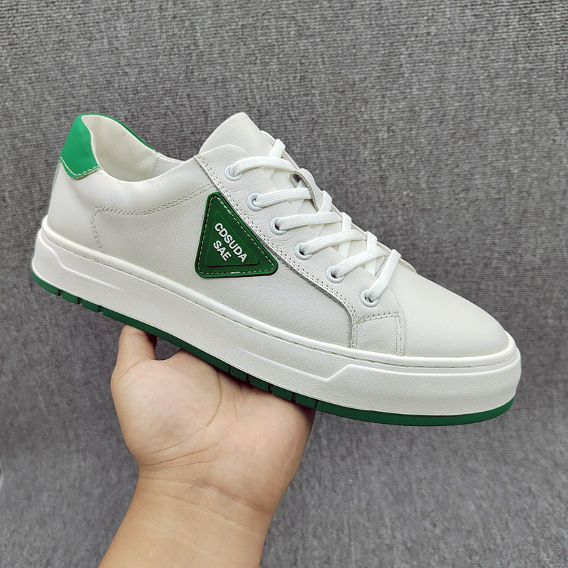 Men's Korean Style Versatile Flat Cowhide White Men's Shoes