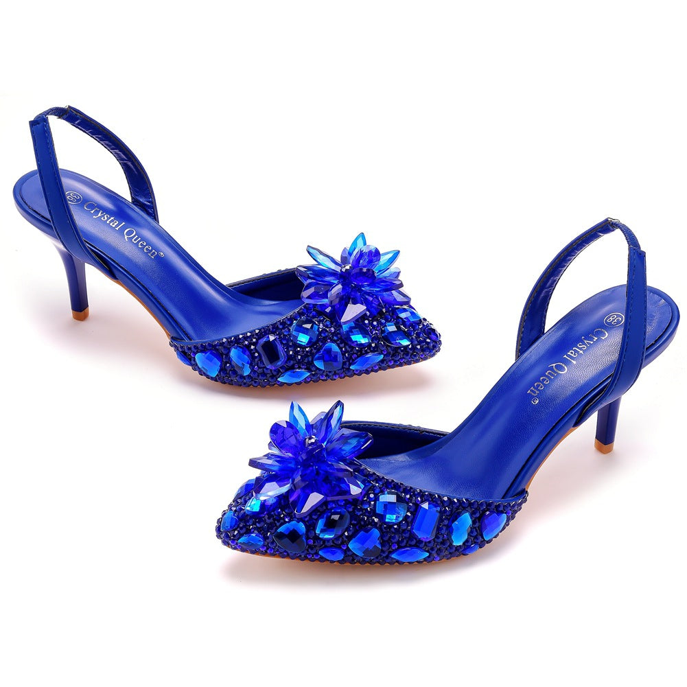Women's Rhinestone Glass Flower Stiletto Plus Size Wedding Heels