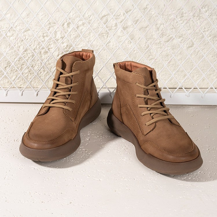 Men's With Fleece Lining Warm Martin First Layer Cowhide Boots