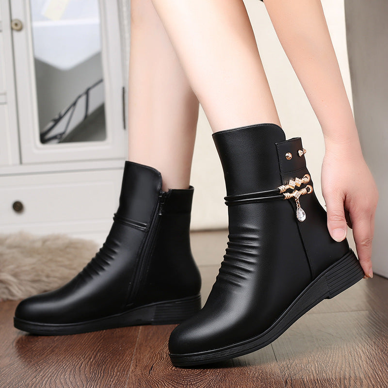 Women's Bottom Short Round Toe Wedge Suede Warm Boots