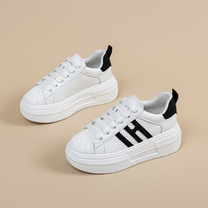 Women's White Thick Bottom Height Increasing Small Casual Shoes