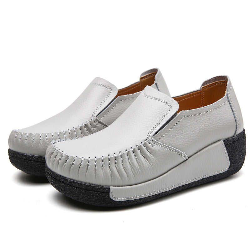 Women's Cowhide Elastic Platform Rocking Comfortable Mom Sneakers
