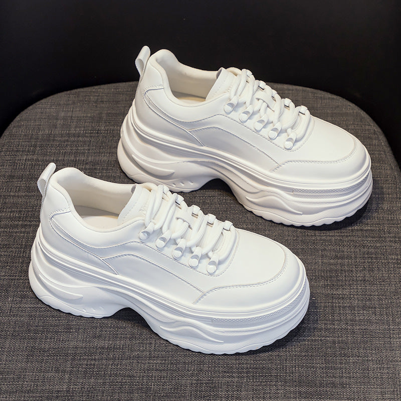 Women's White Retro Easy Matching Height Increasing Sneakers