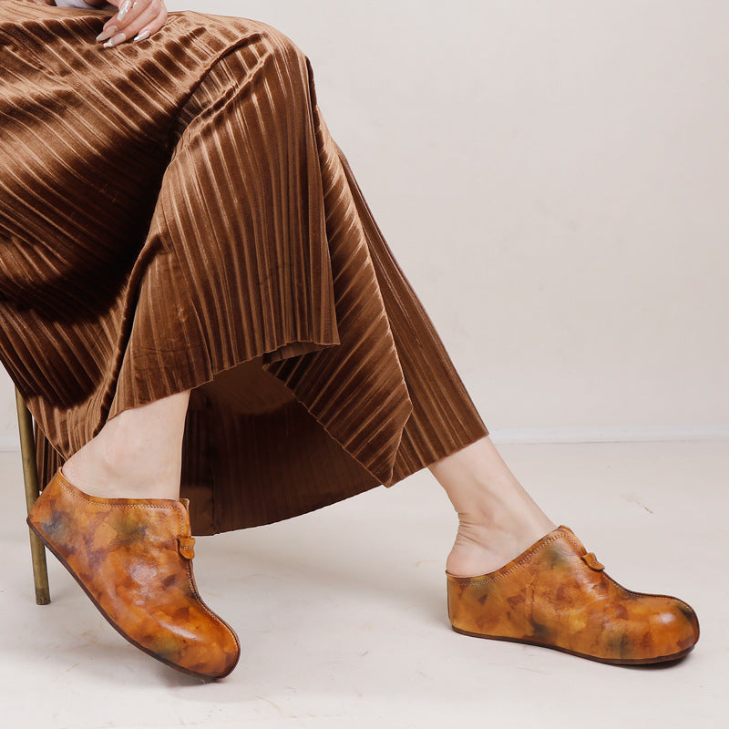 Washed First Layer Cowhide Platform Genuine Slippers
