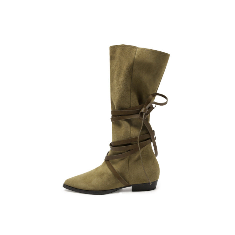 Women's Western Cowboy Summer Genuine Brown Thin High Pointed Toe Boots