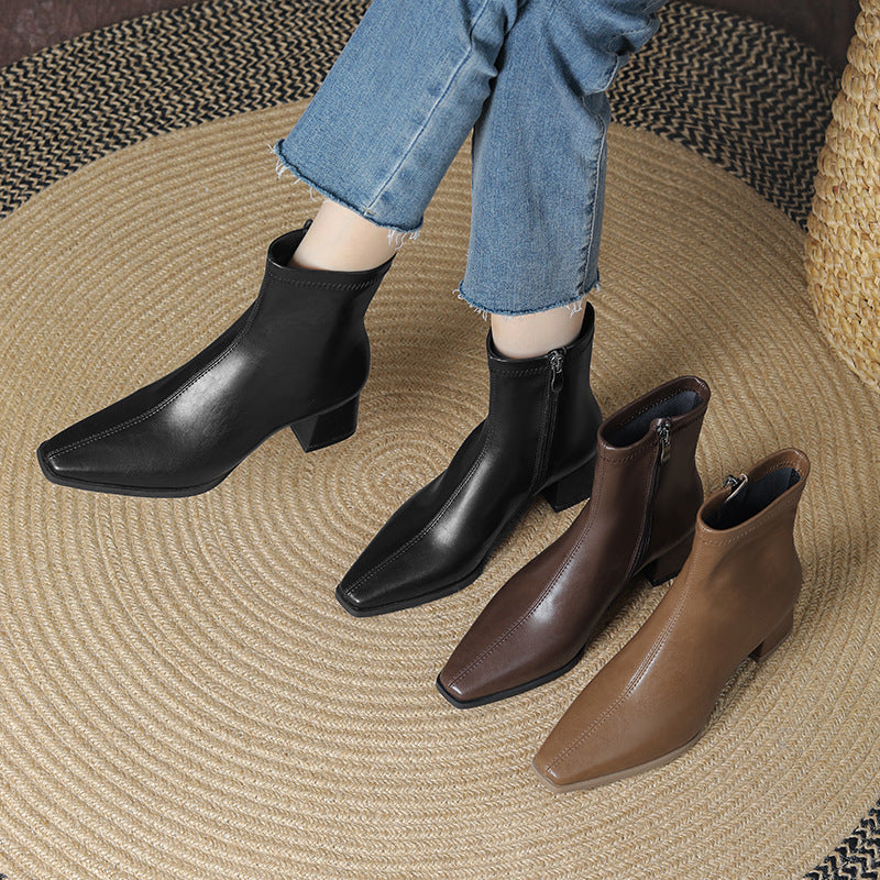 Women's French Style Booties Thin Square Head Boots