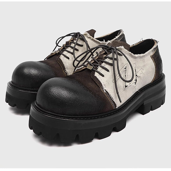 Men's Thick-soled Suede Derby Brushed Vintage Stitching Leather Shoes