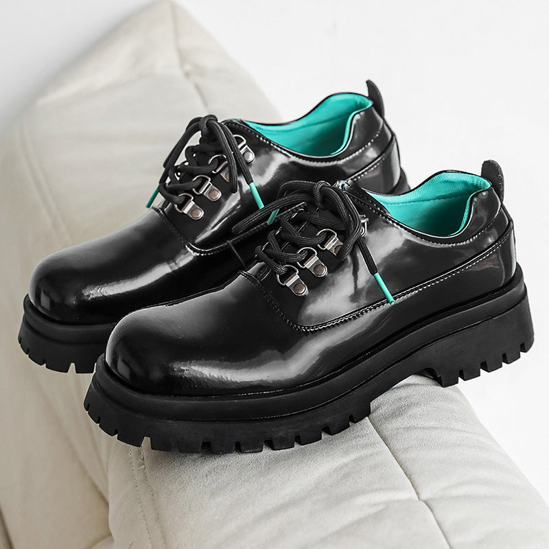 Men's Height Increasing Black Derby Niche Fashion Leather Shoes