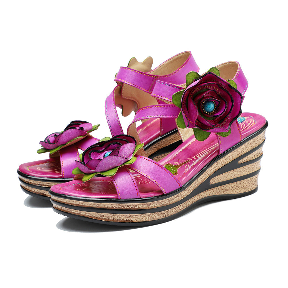 Summer Hand-rub Color Three-dimensional Flower Comfortable Sandals