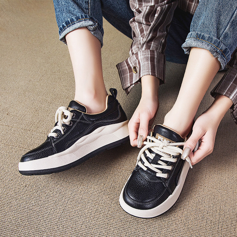 Women's Dad Spring Genuine Round Head Sports Comfortable Flat Sneakers