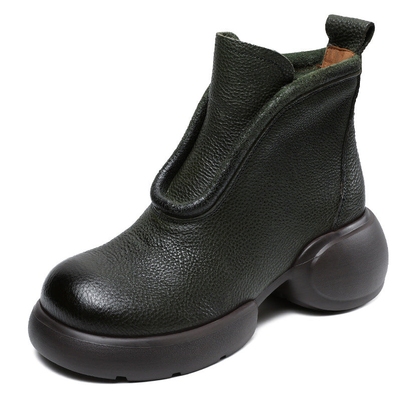 Women's Thick-soled Retro Artistic Round Head High Side Zipper Boots