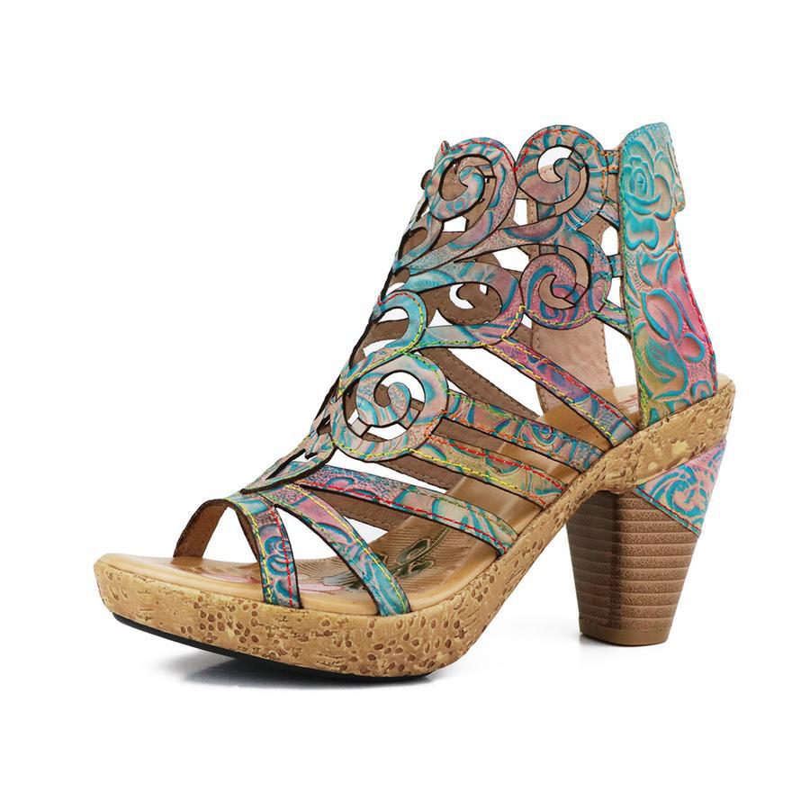 Retro Ethnic Style Fish Mouth Top Layer Heels