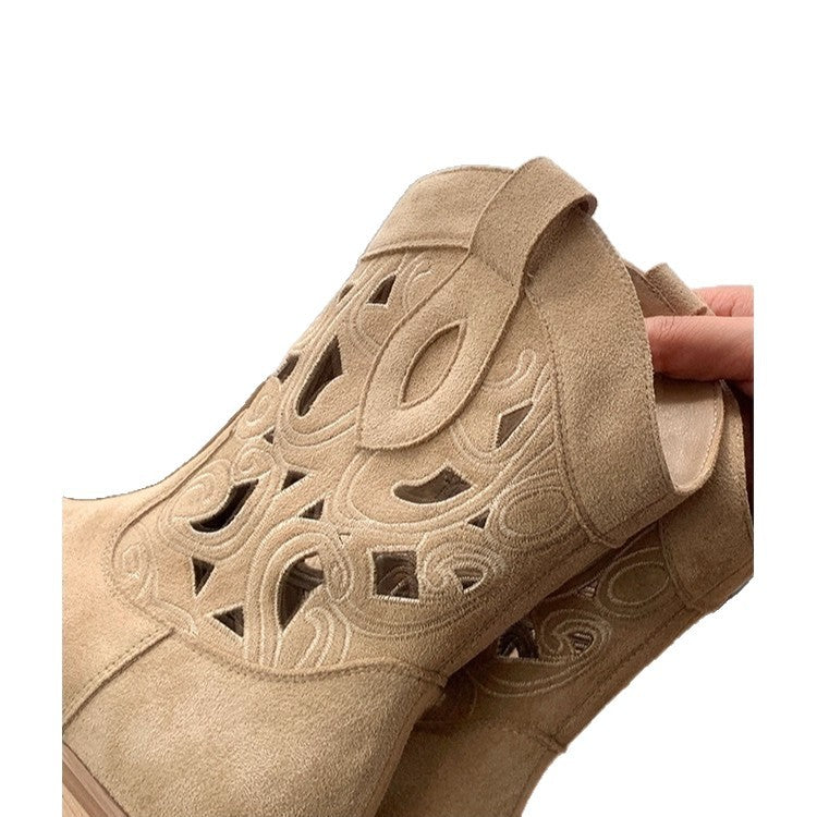 Two Versions Hot Hollowed Embroidery Chunky Knee-high Boots