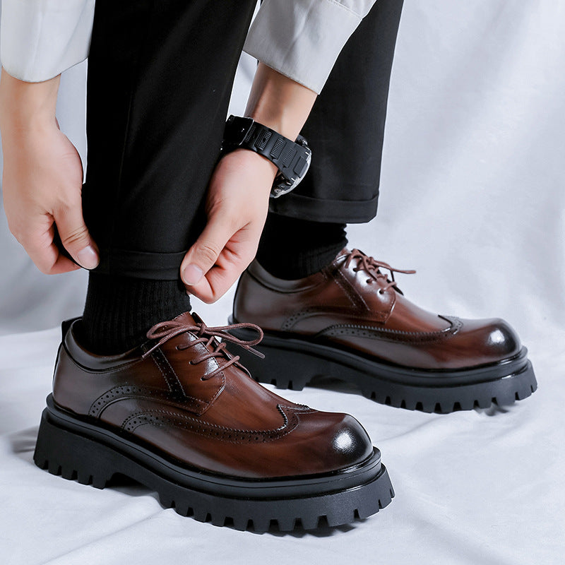 Men's Thick Bottom Heighten British Style Summer Leather Shoes