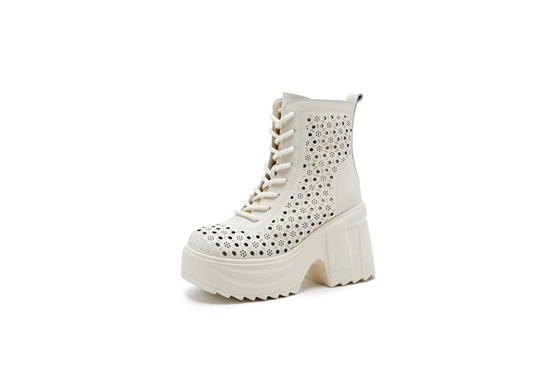 Women's Thick High Riding Platform Perforated Skinny Sandals