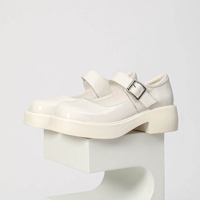 Women's Early Spring Low-cut Buckled Chunky Small Leather Shoes