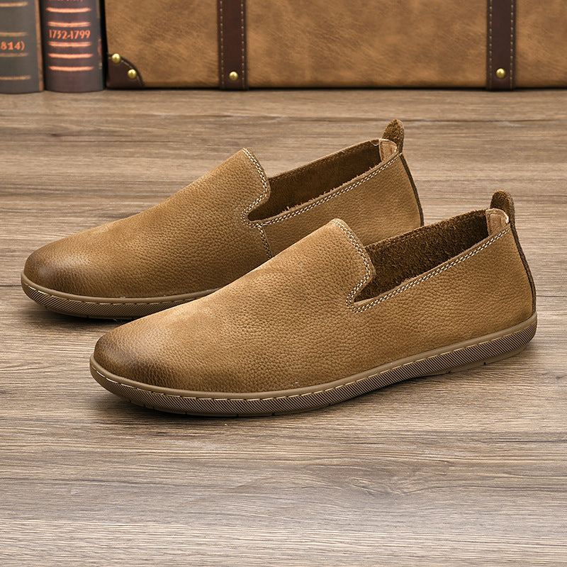 Men's Cowhide Soft Bottom Driving Lazy Retro Leather Shoes
