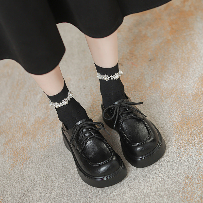 Women's Authentic British Style Platform Retro Square Loafers