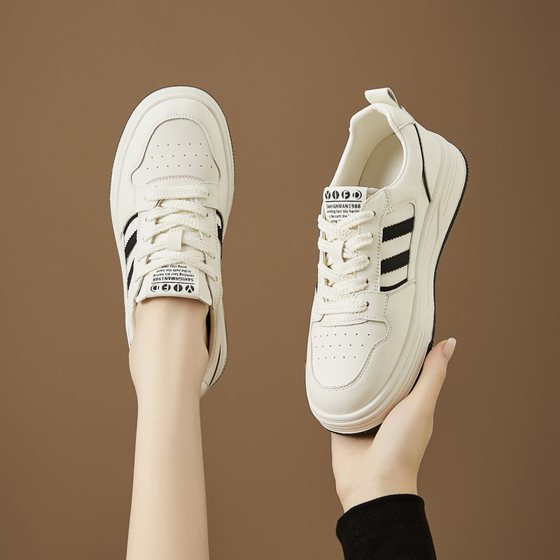 Women's White Autumn Fashion Platform Soft Bottom Sneakers